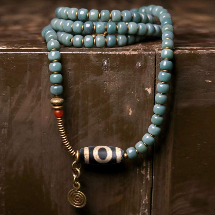 Buddha Stones 108 Mala Beads Bodhi Seed Dzi Bead Wisdom Bracciale