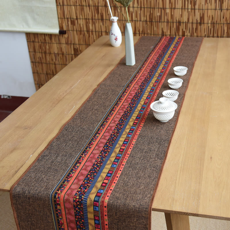 Buddha Stones Stile cinese classico Loto Koi Pesce Fiore Gru Calligrafia Illuminazione Cotone Lino Nappe Runner da tavolo