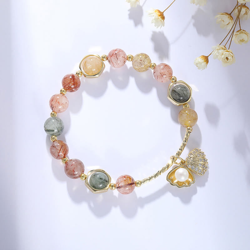 Braccialetto di perline di protezione in quarzo rutilato naturale colorato Buddha Stones