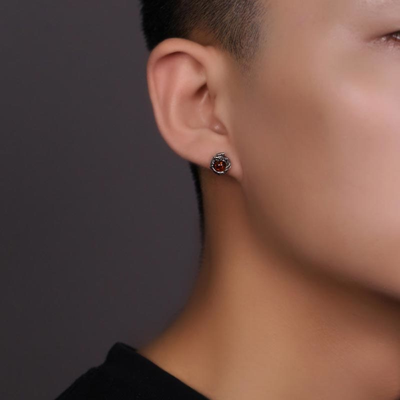 Orecchino a perno Buddha Stones 925 Sterling Silver Ambra naturale Drago Protezione Successo - image 2