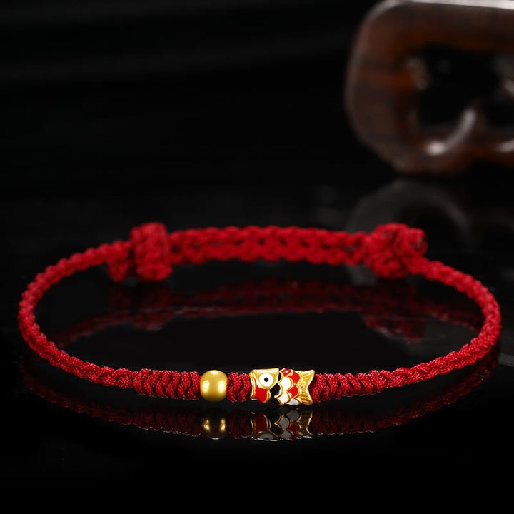 Braccialetto intrecciato a mano Buddha Stones 999 Gold Luck Koi Fish