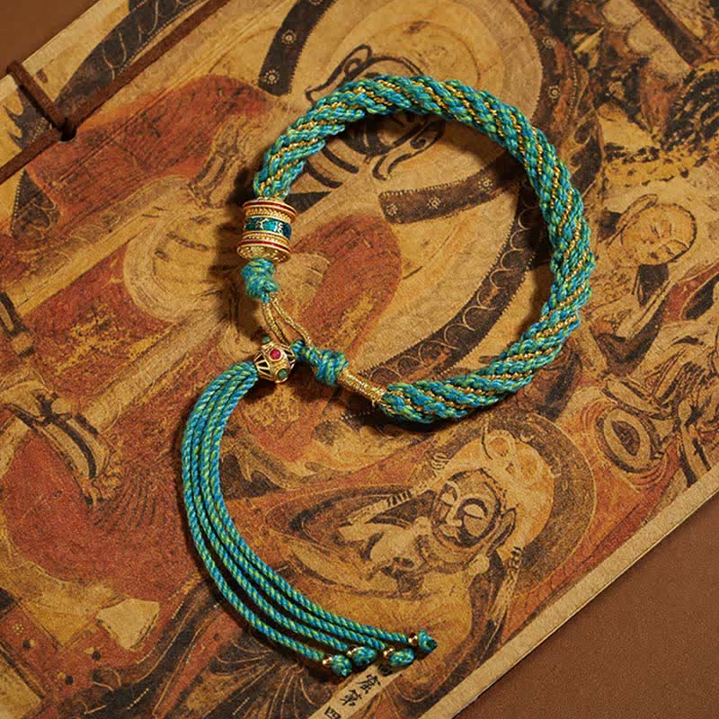 Braccialetto con ciondolo a forma di ruota di preghiera con ciondolo a forma di Thangka, fatto a mano in tibetano, con Buddha Stones