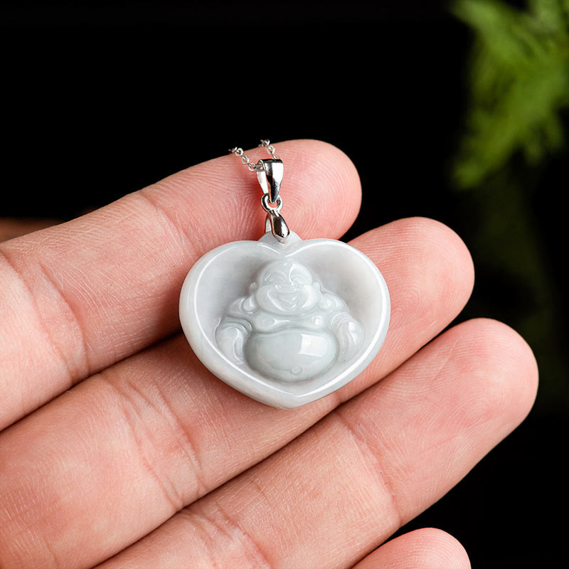 Collana con ciondolo Buddha Stones in argento sterling 925 con Buddha che ride, giada bianca, fortuna e benedizione - image 5