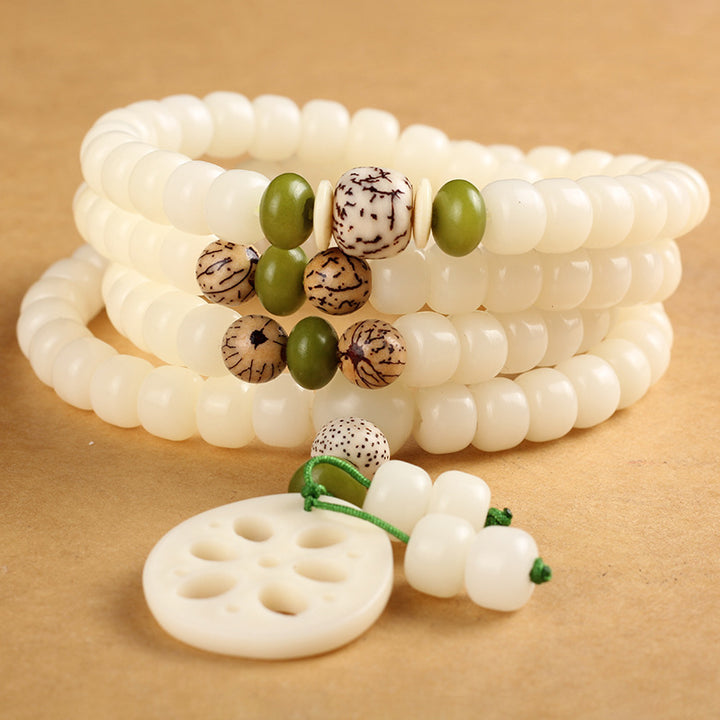 Buddha Stones White Bodhi Seed Mala 108 Perle Braccialetto della Fortuna