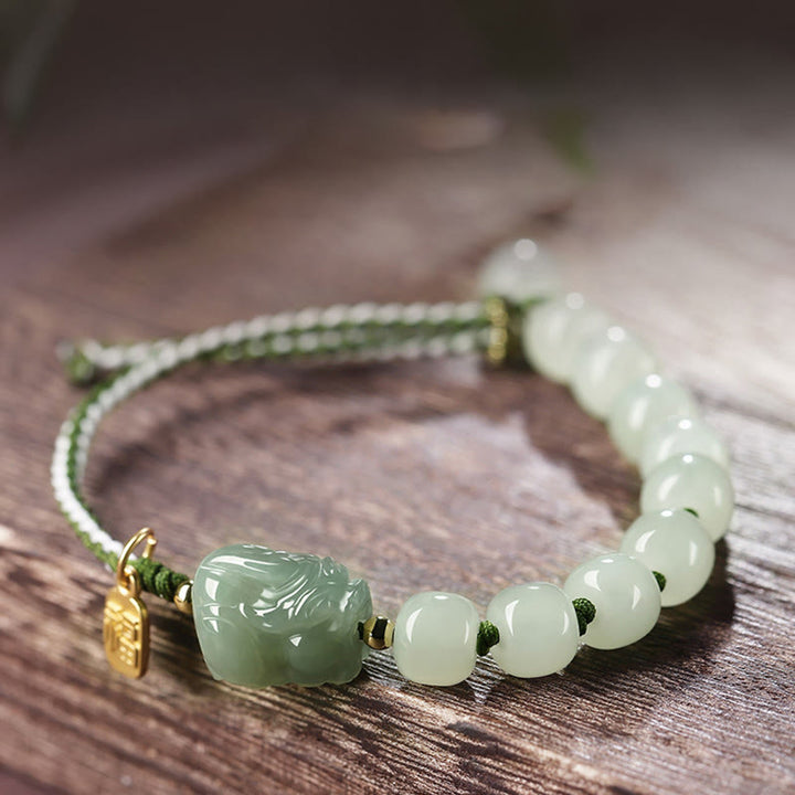 Braccialetto con corda in giada naturale Hetian PiXiu Luck Fu Character