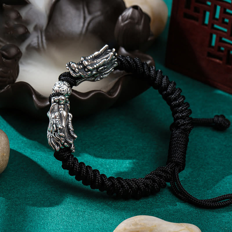 Bracciale intrecciato fatto a mano con doppio drago in argento sterling 999 Buddha Stones