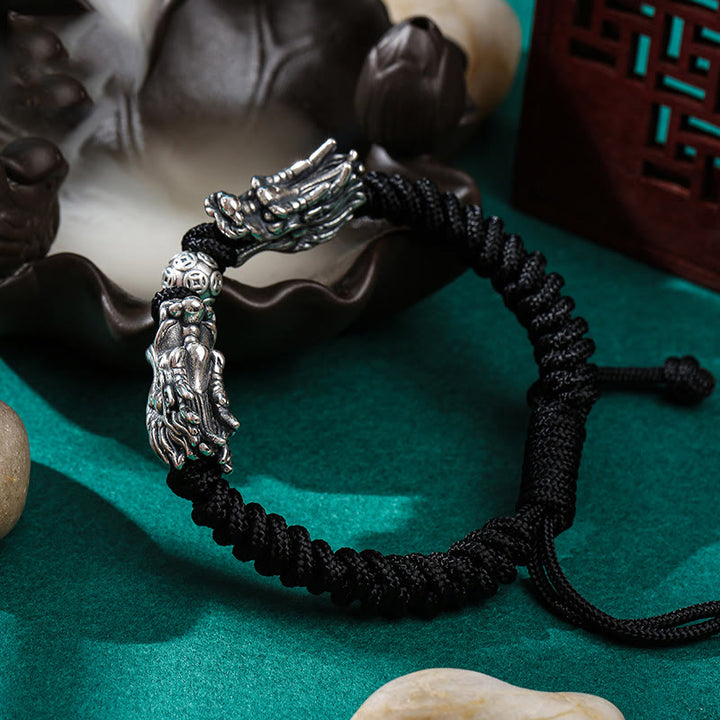 Bracciale intrecciato fatto a mano con doppio drago in argento sterling 999 Buddha Stones