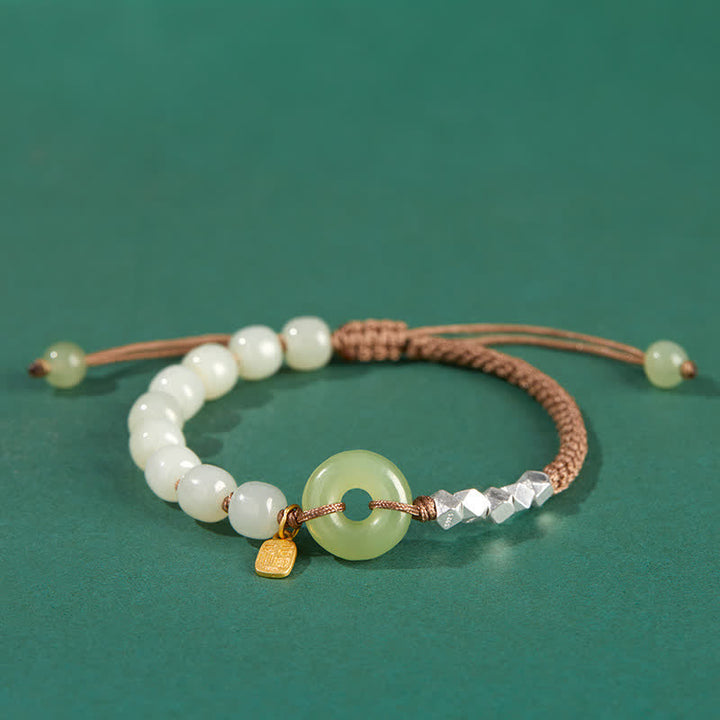 Braccialetto con ciondolo di fortuna e felicità con perline e fibbia della pace in giada Hetian in argento sterling 925 Buddha Stones