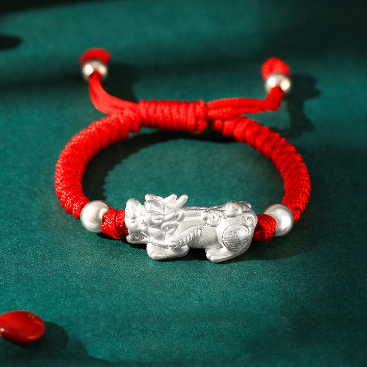Buddha Stones per bambini in argento sterling 999 PiXiu Wealth King Kong Knot String Braided Kids - PiXiu in argento sterling 999 - Corda rossa (misura del braccialetto 12+4 cm) - image 12