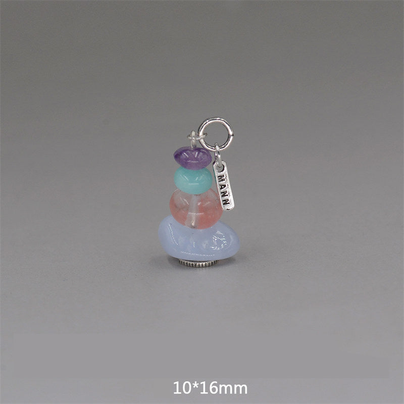 Collana con ciondolo calmante in labradorite con vari cristalli e Buddha Stones Zen Cairn - Ciondolo in ametista, amazzonite e calcedonio blu, 10*16 mm - image 26