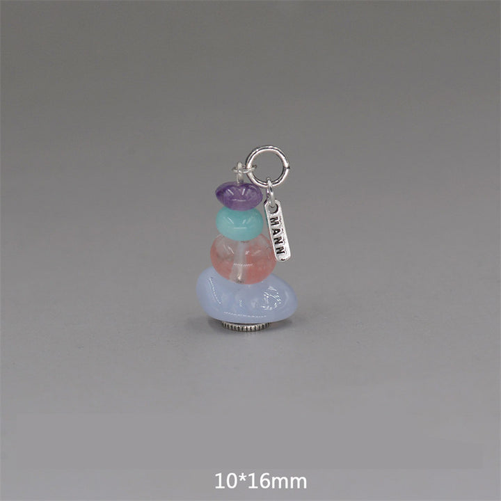 Collana con ciondolo calmante in labradorite con vari cristalli e Buddha Stones Zen Cairn - Ciondolo in ametista, amazzonite e calcedonio blu, 10*16 mm - image 26