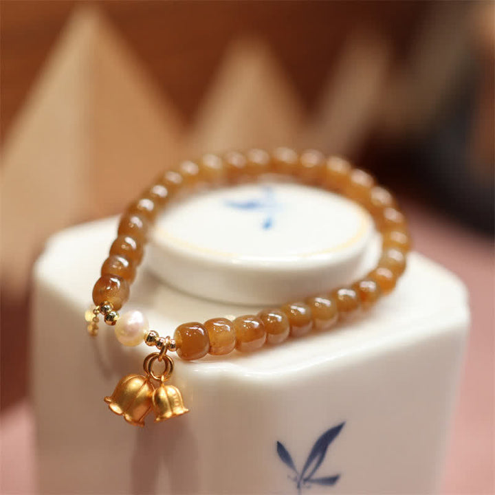 Braccialetto con ciondolo in argento sterling 925 con giada naturale di Hetian e mughetto