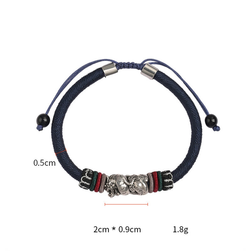 Braccialetto di corda portafortuna con drago di buon auspicio, fatto a mano in argento sterling 925, anno del drago , Buddha Stones