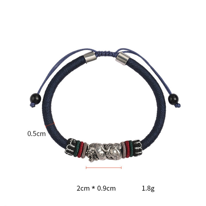 Braccialetto di corda portafortuna con drago di buon auspicio, fatto a mano in argento sterling 925, anno del drago , Buddha Stones