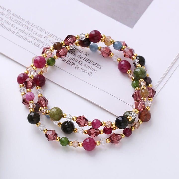 Braccialetto a doppio giro Buddha Stones Tormalina naturale Quarzo fragola Ametista Pace Saggezza