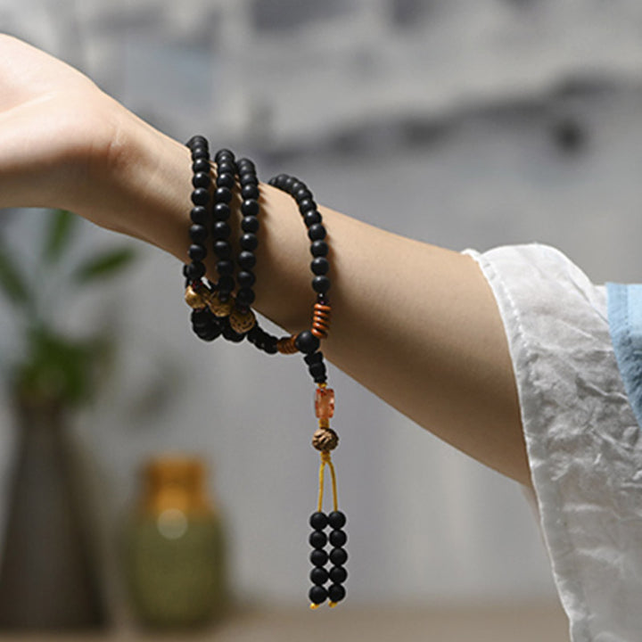 Buddha Stones Mala Tibetano Cipresso Semi di Bodhi Agata Rossa Braccialetto di Guarigione