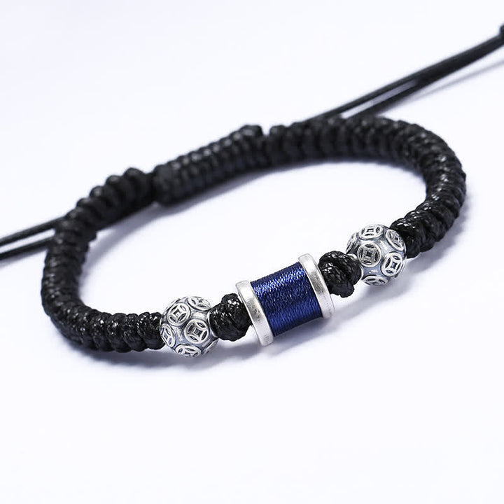 Braccialetto in corda intrecciata con perline di rame in argento sterling 999 Buddha Stones