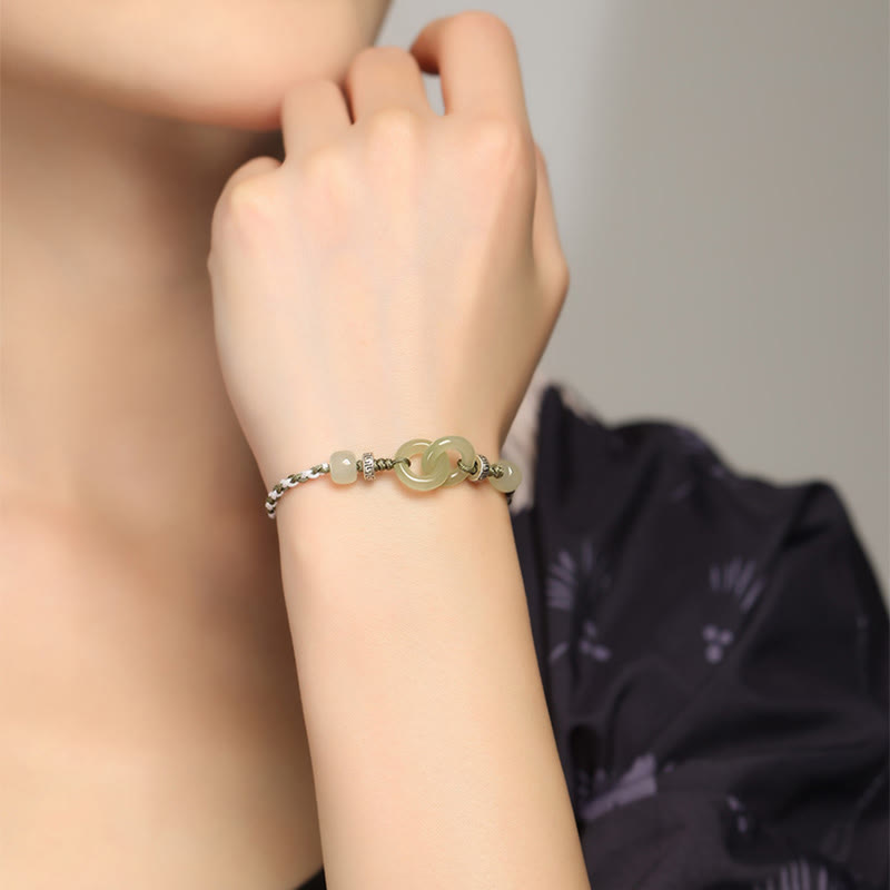 Bracciale intrecciato con fibbia della pace in giada naturale Hetian Buddha Stones