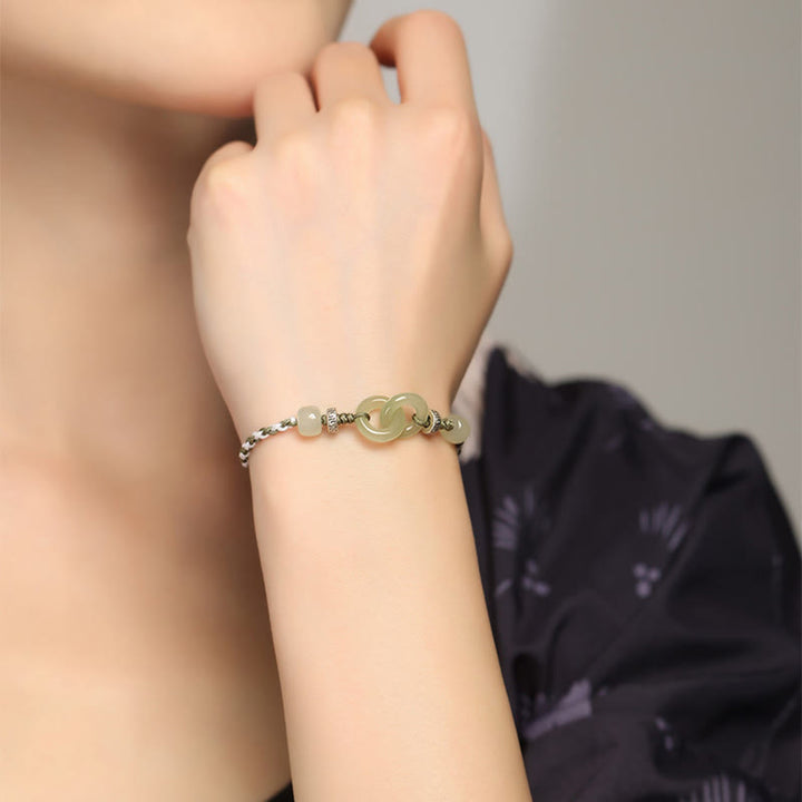 Bracciale intrecciato con fibbia della pace in giada naturale Hetian Buddha Stones