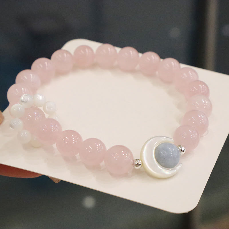 Braccialetto di Buddha Stones in argento sterling 925 con ametista naturale, acquamarina, cristallo rosa, occhio di gatto, guarigione, luna crescente