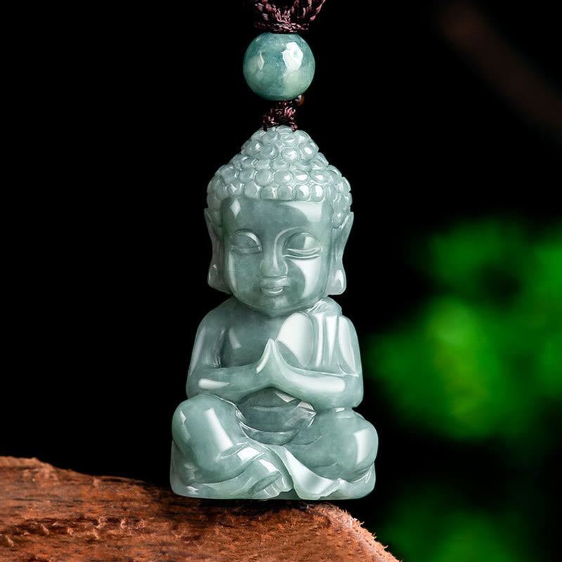 Buddha Stones Giada naturale Meditazione Buddha Amuleto Serenità Collana Pendente - Simbolo del Buddha (Compassione♥Serenità) - image 1
