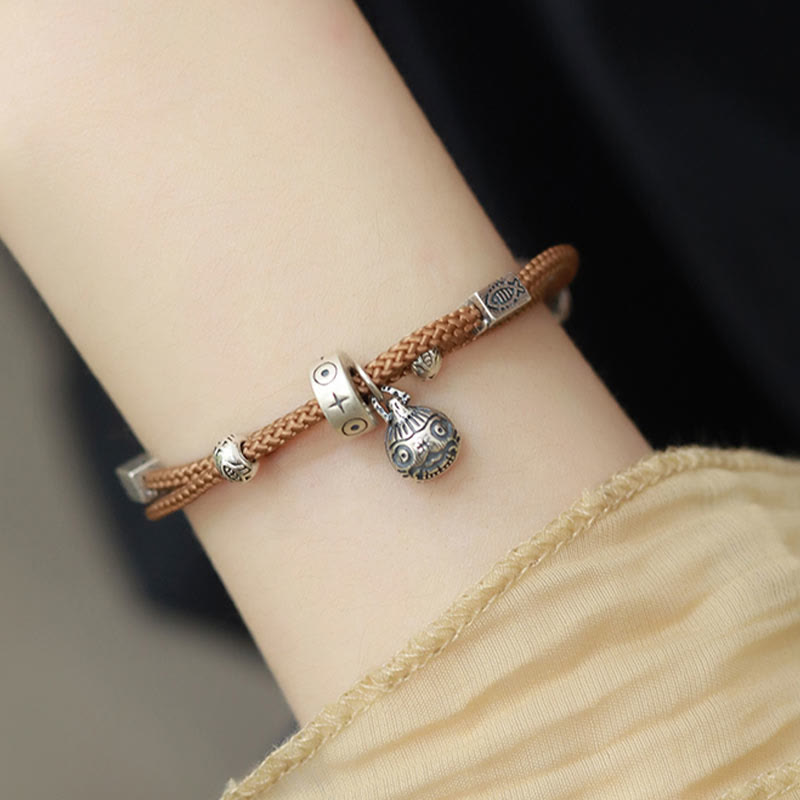 Bracciale intrecciato a mano Buddha Stones 925 Sterling Silver Gold con pesce Koi che ingoia la bestia