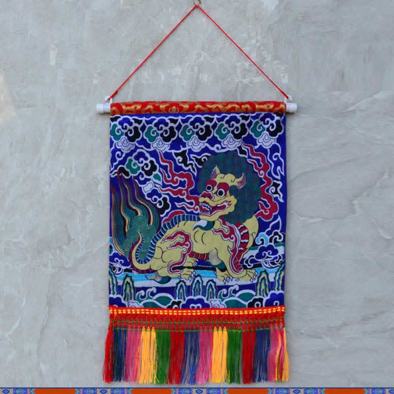 Arte murale con nappa colorata spirituale Kirin Feng Shui