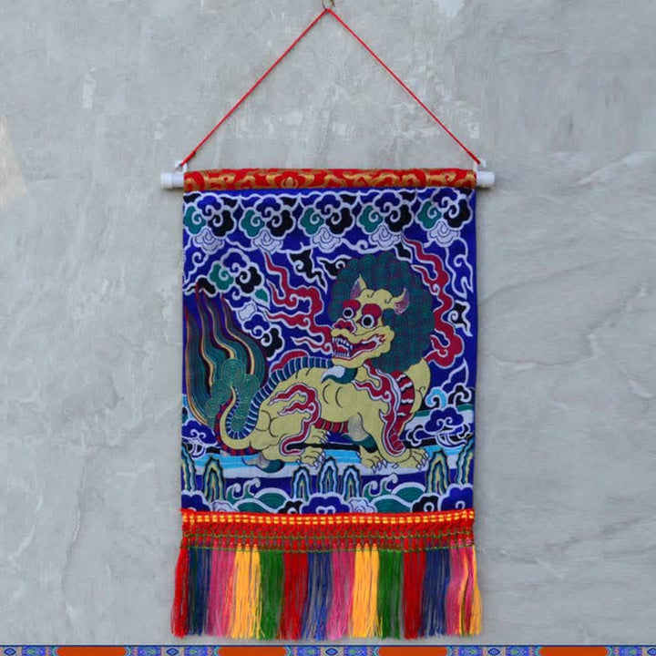 Arte murale con nappa colorata spirituale Kirin Feng Shui
