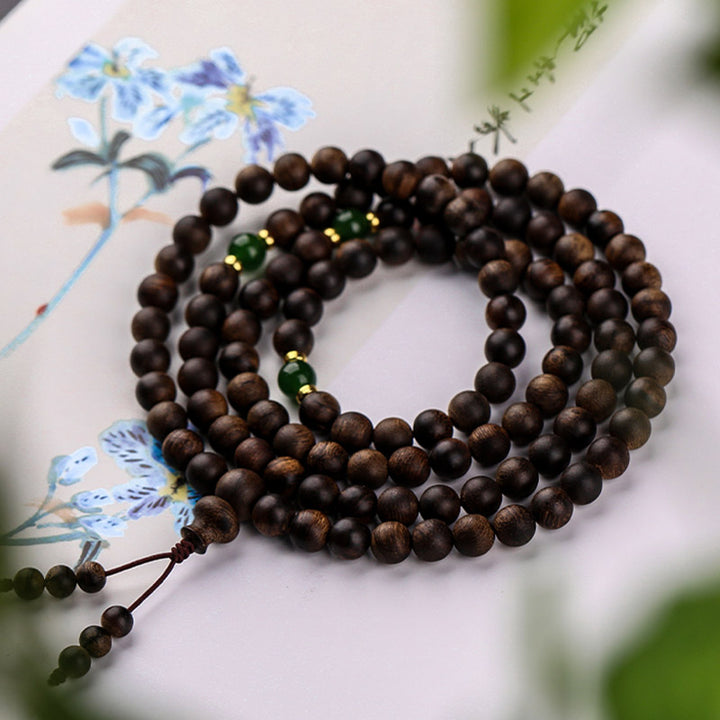 Bracciale con Buddha Stones 108 perle di Mala Indonesia Tarakan Rare Agarwood Ciano Giada Proteggi gli spiriti maligni