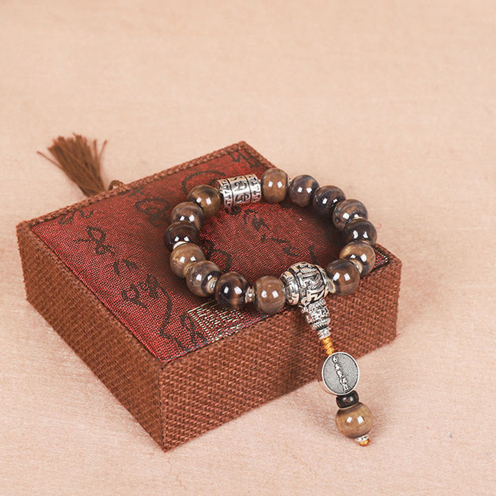 Buddha Stones Tibet Om Mani Padme Hum Ruota di preghiera Dorje Vajra Perline di vetro incise Bracciale della saggezza