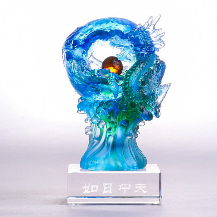 Buddha Stones fatte a mano Drago azzurro Liuli Cristallo Arte Pezzo Successo Protezione Casa Ufficio Decorazione