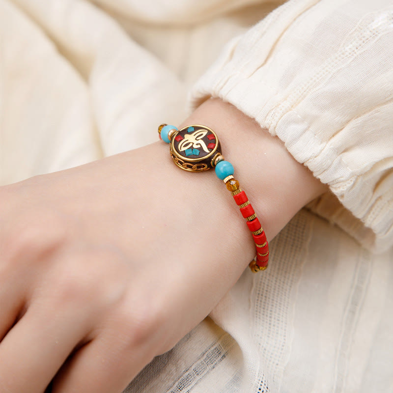 Braccialetto di protezione e forza Buddha Stones in turchese tibetano Om Mani Padme Hum