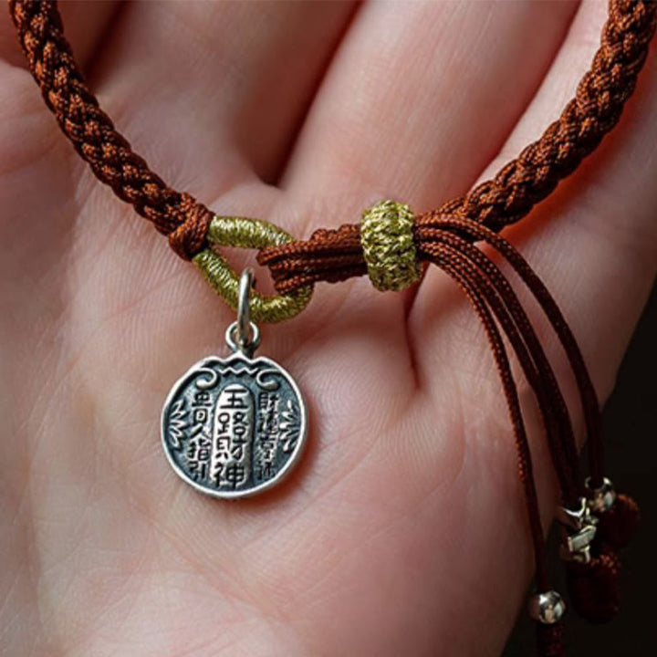 Braccialetto intrecciato in corda con cinque direzioni in argento sterling 925 fatto a mano con Buddha Stones, divinità della ricchezza, fortuna e protezione