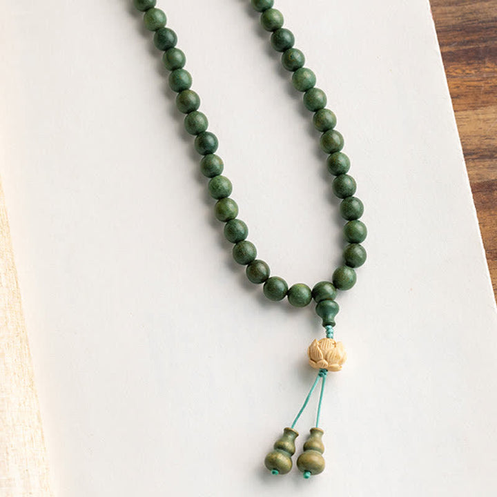 Braccialetto positivo Buddha Stones 108 Mala Beads Sandalo verde Bosso Lotus