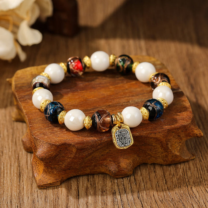 Buddha Stones Tibetano Zakiram Dea della Ricchezza Ciondolo Liuli Vetro Incenso Cenere Perline di Porcellana Braccialetto di Protezione