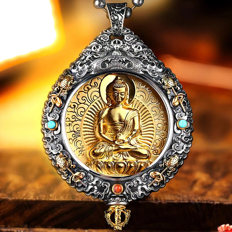 Buddha Stones Zodiaco cinese Buddha natale Thangka Nove palazzi Otto diagrammi Ricchezza Collana girevole Ciondolo - image 1