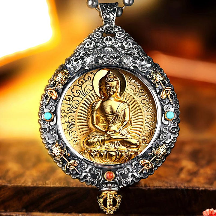 Buddha Stones Zodiaco cinese Buddha natale Thangka Nove palazzi Otto diagrammi Ricchezza Collana girevole Ciondolo - image 1