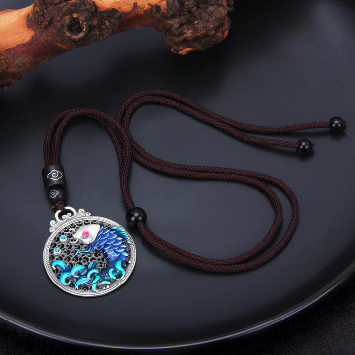 Collana con ciondolo Buddha Stones 999 Sterling Silver Luck Koi Fish Success Prosperity - image 4