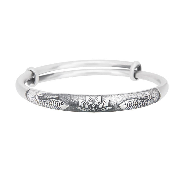 Buddha Stones 999 Sterling Silver Koi Fish Lotus Bracciale Ricchezza Fortuna Braccialetto