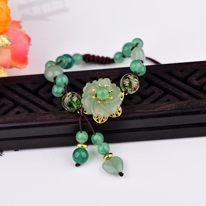 Braccialetto con fiori pendenti in giada verde naturale Buddha Stones Luck