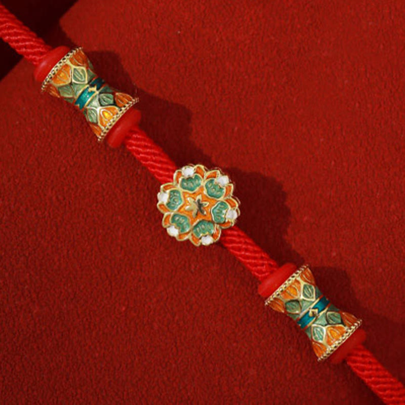 Buddha Stones Dunhuang 925 Sterling Silver Lotus Drum Nuovo inizio Braccialetto in corda rossa