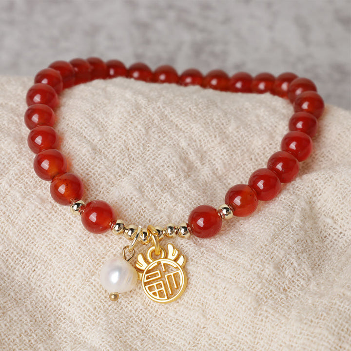 Buddha Stones Anno del Drago Agata Rossa Giada Fibbia della Pace Fu Carattere Braccialetto del Successo