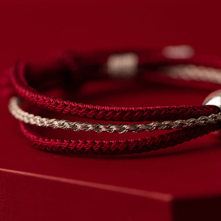 Braccialetto in corda con Buddha Stones in argento sterling 925 tibetano Zakiram, dea della ricchezza e della fortuna
