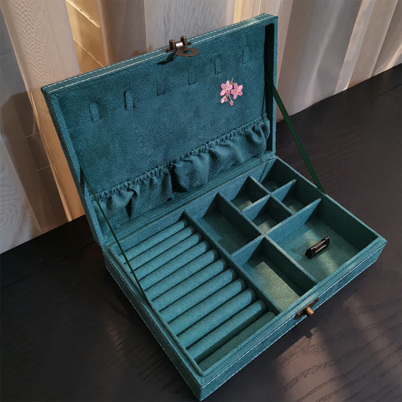Buddha Stones Flowers Dragonfly Jewelry Box Organizer Scatola portaoggetti per gioielli a strato singolo Scatola di flanella