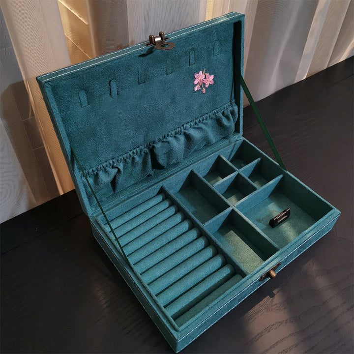 Buddha Stones Flowers Dragonfly Jewelry Box Organizer Scatola portaoggetti per gioielli a strato singolo Scatola di flanella