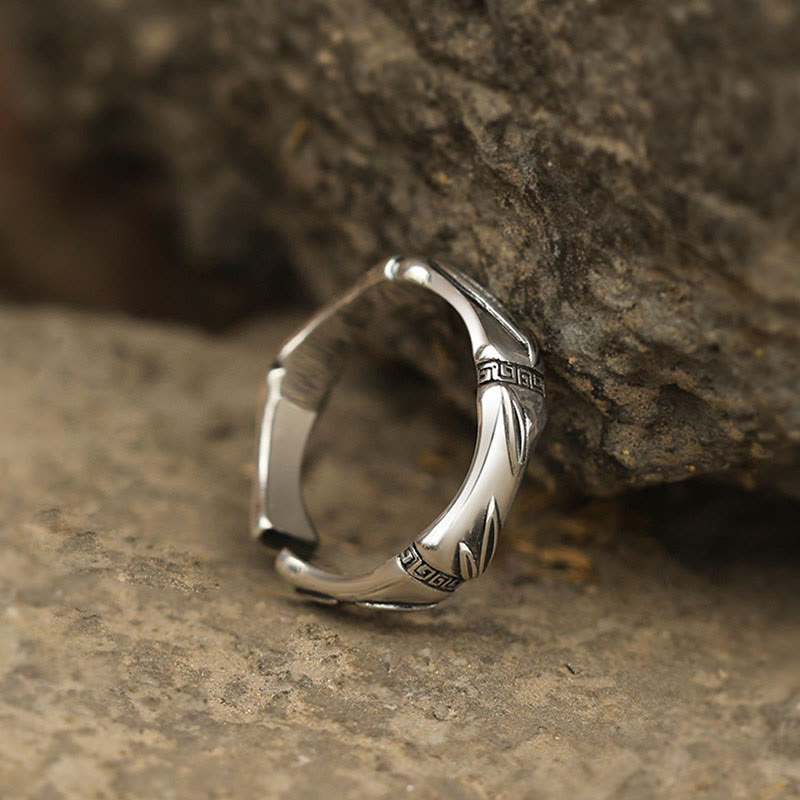 Anello regolabile in rame con design semplice in bambù Buddha Stones, fortuna e ricchezza