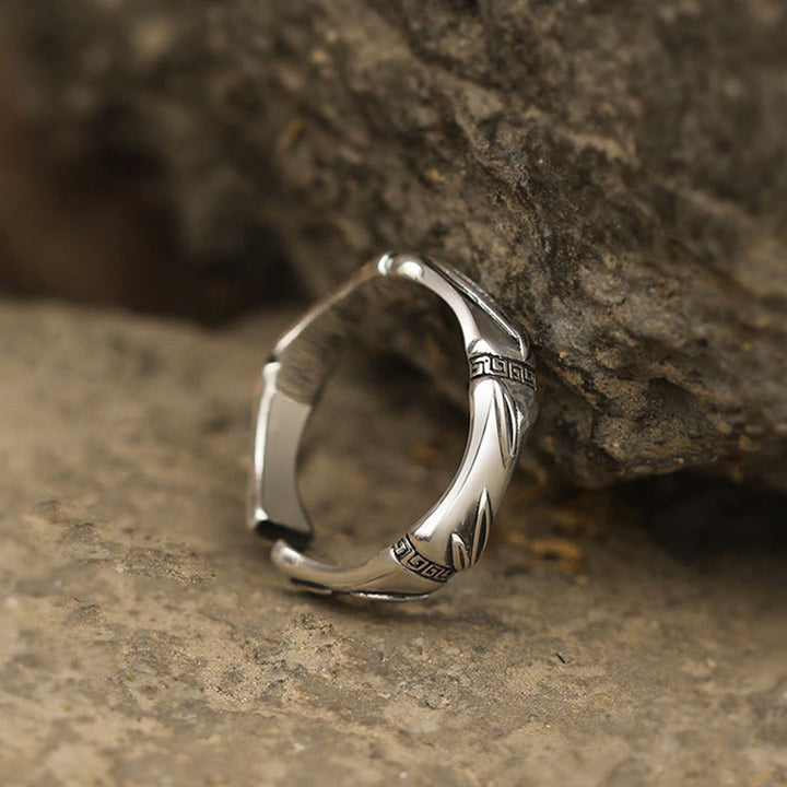 Anello regolabile in rame con design semplice in bambù Buddha Stones, fortuna e ricchezza