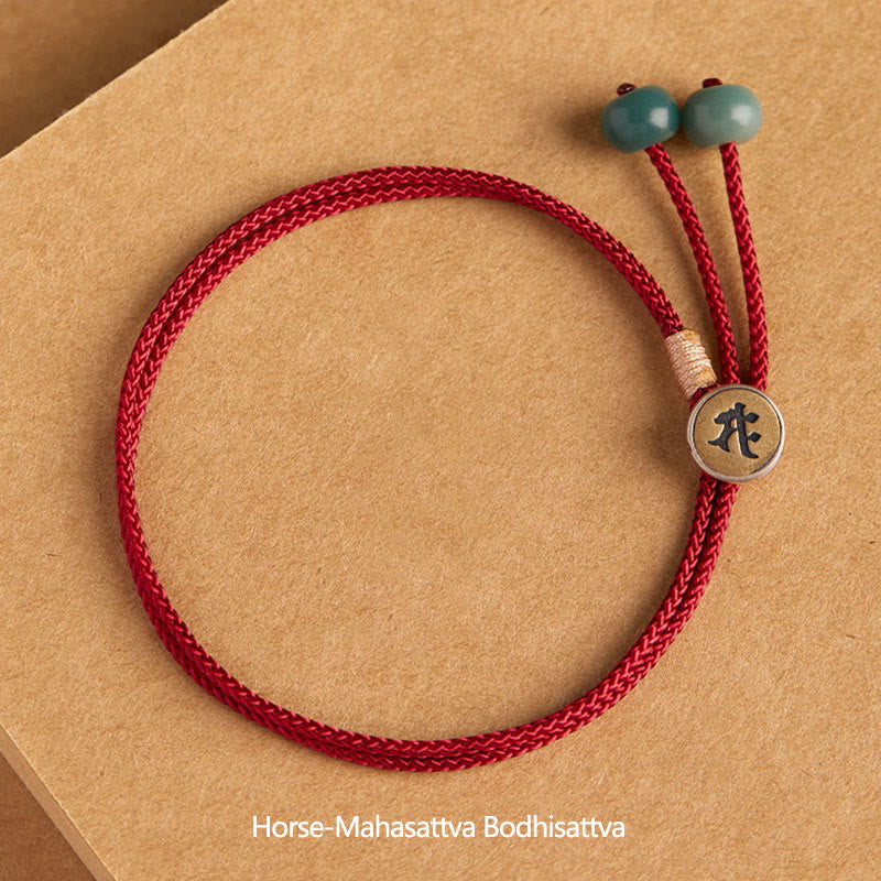 Braccialetto in corda rossa intrecciata con semi di Bodhi Buddha Stones , fatto a mano, in argento sterling 925, con zodiaco cinese, Buddha di Natale