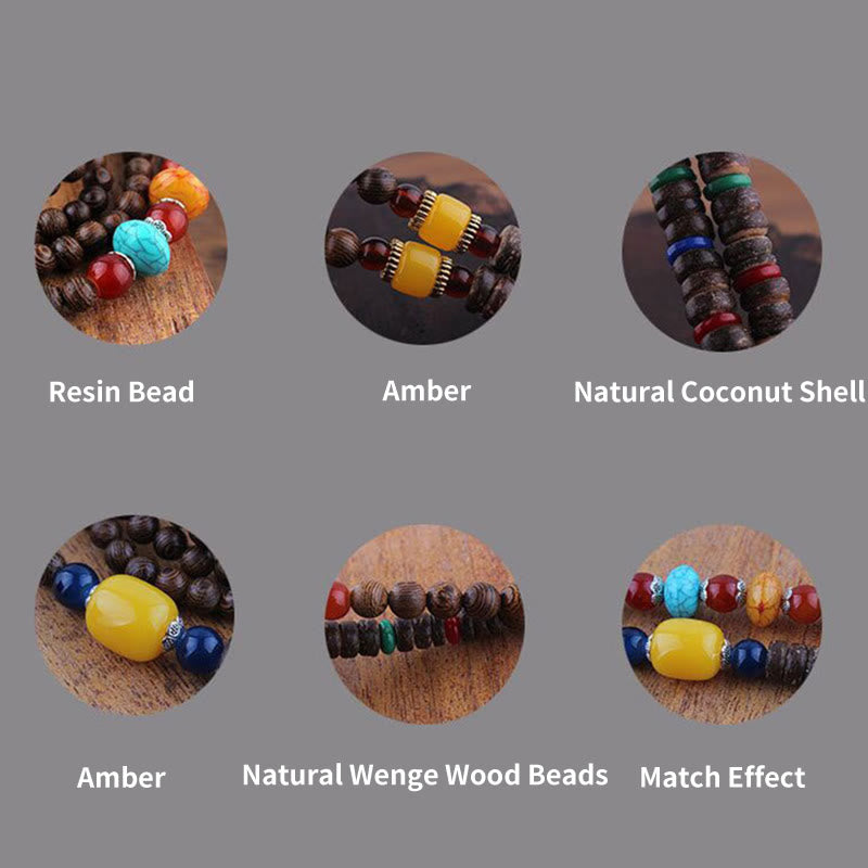 Buddha Stones Tibetano Legno Wenge Bodhi Seme Agata Elefante Collana Pendente Protezione