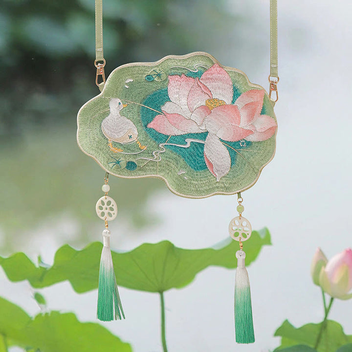 Buddha Stones Fortuna Ricamo Loto Koi Pesce Coniglio Fiore Borsa Hanfu Borsa a Tracolla Borsa a Tracolla